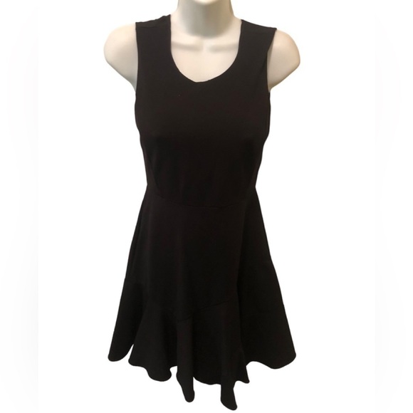 Rebecca Taylor Scoop Neck Mini Dress 0 Flare Skirt Black Stretch Empire Waist - Picture 1 of 5